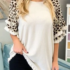 Levency Leopard Layered Sleeves Blouse New In