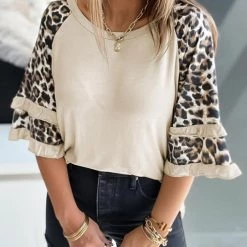 Levency Leopard Layered Sleeves Blouse New In 20 Levency Leopard Layered Sleeves Blouse New In