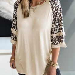 Levency Leopard Layered Sleeves Blouse New In