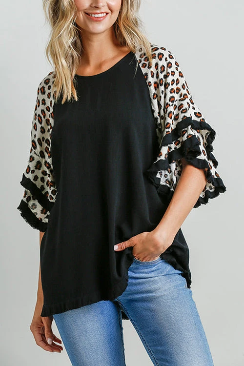 Levency Leopard Layered Sleeves Blouse New In 4 Levency Leopard Layered Sleeves Blouse New In