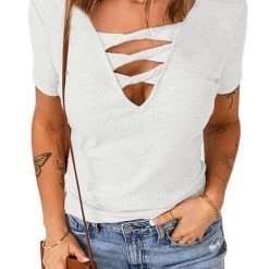 Levency Strappy Hollow Neck Knit T Shirt