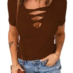 Levency Strappy Hollow Neck Knit T Shirt