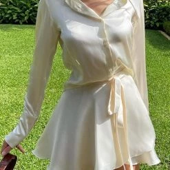 Levency Button Flares Sleeve Skirts Set New In