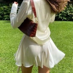 Levency Button Flares Sleeve Skirts Set New In