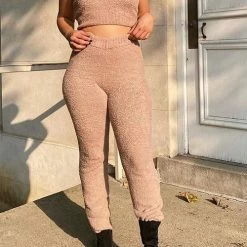 Levency Fuzzy Tank Top Wide Leg Pants Set New In