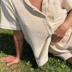 Levency New In Fuzzy Button Shirt Short Set