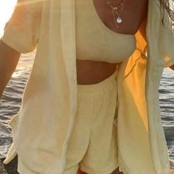 Levency New In Fuzzy Button Shirt Short Set