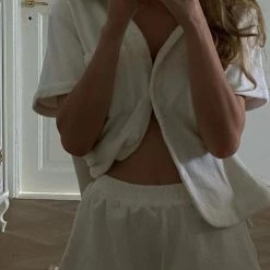 Levency New In Fuzzy Button Shirt Short Set