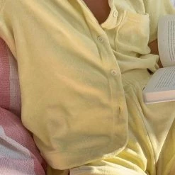 Levency New In Fuzzy Button Shirt Short Set