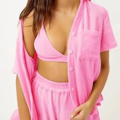 Levency New In Fuzzy Button Shirt Short Set