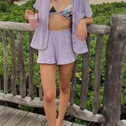 Levency New In Fuzzy Button Shirt Short Set