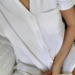 Levency New In Fuzzy Button Shirt Short Set