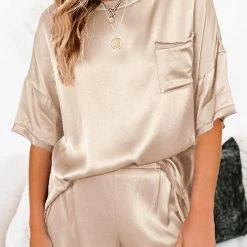 Levency Satin Loose T Shirt Shorts Set