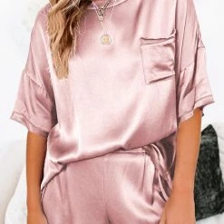 Levency Satin Loose T Shirt Shorts Set