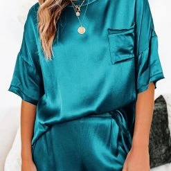 Levency Satin Loose T Shirt Shorts Set