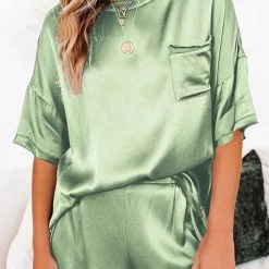 Levency Satin Loose T Shirt Shorts Set