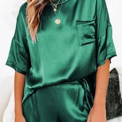 Levency Satin Loose T Shirt Shorts Set