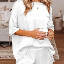 Levency Satin Loose T Shirt Shorts Set