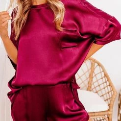 Levency Satin Loose T Shirt Shorts Set