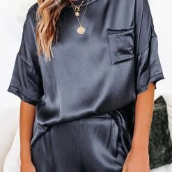 Levency Satin Loose T Shirt Shorts Set