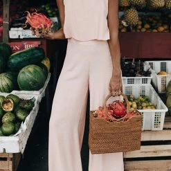 Levency Solid Pockets Tank Pants Set