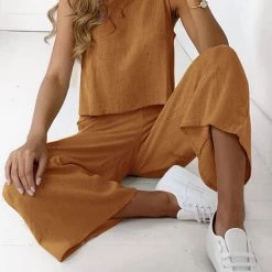 Levency Solid Pockets Tank Pants Set