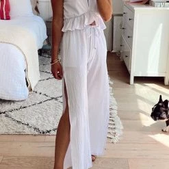 Levency Ruffles Crop Slit Pants Set