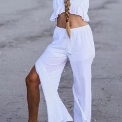 Levency Ruffles Crop Slit Pants Set