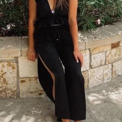 Levency Ruffles Crop Slit Pants Set