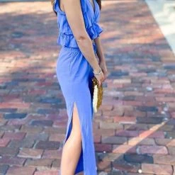 Levency Ruffles Crop Slit Pants Set