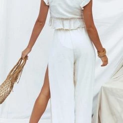 Levency Ruffles Crop Slit Pants Set