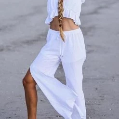 Levency Ruffles Crop Slit Pants Set