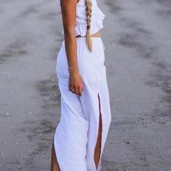 Levency Ruffles Crop Slit Pants Set