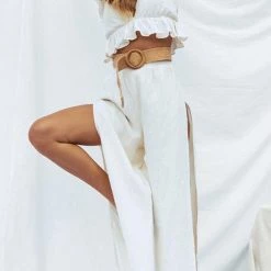 Levency Ruffles Crop Slit Pants Set