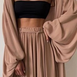 Levency New In Flowing Puff Sleeve 3PC Cardigan Pants Set