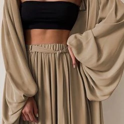 Levency New In Flowing Puff Sleeve 3PC Cardigan Pants Set