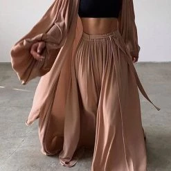 Levency New In Flowing Puff Sleeve 3PC Cardigan Pants Set