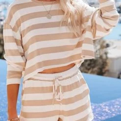 Levency New In Stripe Dew Shoulder Short Set