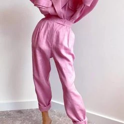 Levency Linen Button Pockets Bat Jackets Pants Set