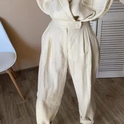 Levency Linen Button Pockets Bat Jackets Pants Set