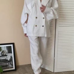 Levency Linen Button Pockets Bat Jackets Pants Set