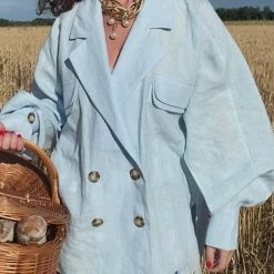 Levency Linen Button Pockets Bat Jackets Pants Set