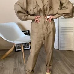 Levency Linen Button Pockets Bat Jackets Pants Set