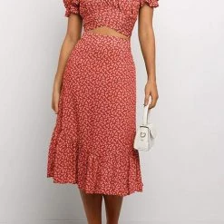 Levency New In Floral Print Crop Maxi Skirts Sets