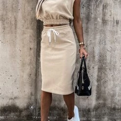 Levency Drawstring Crop Skirt Set