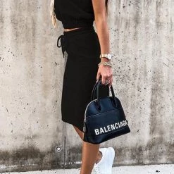 Levency Drawstring Crop Skirt Set