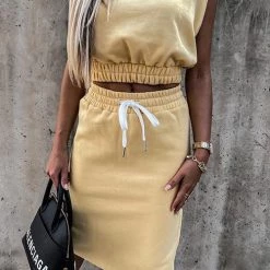 Levency Drawstring Crop Skirt Set