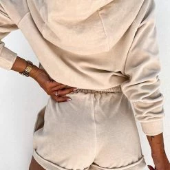 Levency Solid Zipper Hoodie Jackets Shorts Set New In