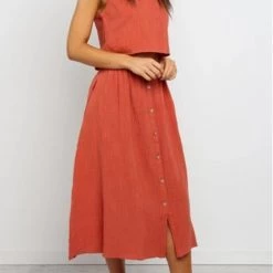 Levency Button Decorate Vest Naxi Skirts Set New In