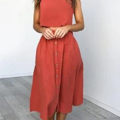 Levency Button Decorate Vest Naxi Skirts Set New In